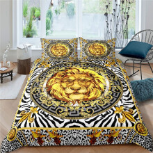 (Style 4, 180*200 three-piece set) New three-piece set 3D digital printed bedding gold lion print quilt cover European and American bedding set