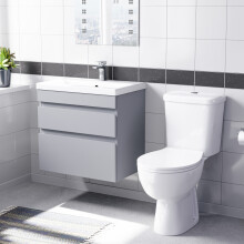 Nes Home Matte Grey 600mm Wall Hung 2 Drawers Vanity Unit & Close Coupled Toilet