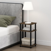 Furinno Just 3-Tier Turn-N-Tube Open Storage Nightstand 1-Pack Plastic Poles Columbia Walnut/Black