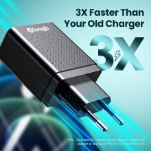 (Black) 20W 4-Port USB PD Charger, EU Plug, White/Black, Fast Charging, 5V-3A Max, Fire Retardant Material