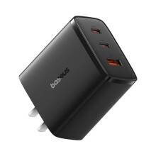 65W 3-Port USB PD Charger - Black, Compact Design, Dual USB-C & USB-A, Fast Charging, Compatible with Multiple Protocols