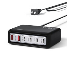 (White) 100W Multi-Port USB Charger - 2 USB-A & 4 USB-C, Fast Charging, PD3.0 & QC3.0, Compact Design, EU Plug, Black/White