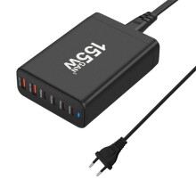 155W GaN Charger with 2 USB-A & 4 USB-C Ports, Fast Charging, EU Plug, Black/White