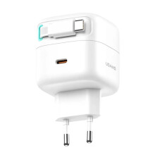 (Black) Dual Type-C Fast Charger EU Plug, 80cm Cable, Compact Design, 51x51x94mm, 100-240V, 17.5W Output, Durable PC Material