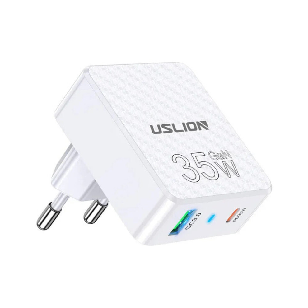 (White) BK306 35W Dual USB-A & USB-C Charger, Fast Charging, Compact Design, EU Plug, Black/White, Portable Travel Adapter