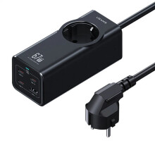 67W Multi-Port USB Charger Station, 1 USB-A & 3 USB-C Ports, Fast Charging, EU Plug, Compact & Durable, Black