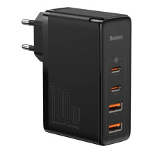 100W EU Plug Charger with 2 USB-A & 2 USB-C Ports, Fast Charging, Compact Design, Compatible with Apple & Samsung