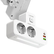 Power Strip: 2 EU Outlets, 2 USB-A, USB-C, 2500W, Fast Charging, Compact Design, Ideal for Travel & Home Use