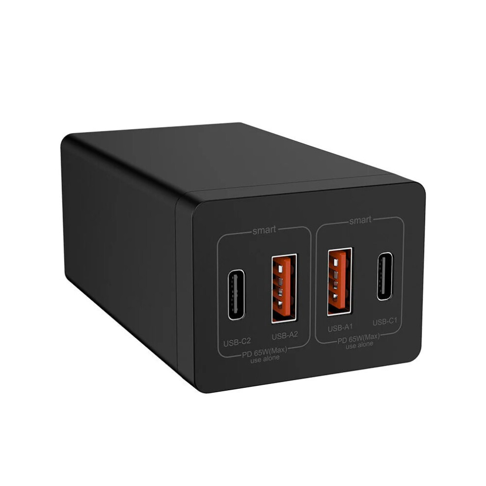 65W Desktop Charger - Black EU Plug, Type-C & USB-A Fast Charging, AC 100-240V, Compact & Lightweight
