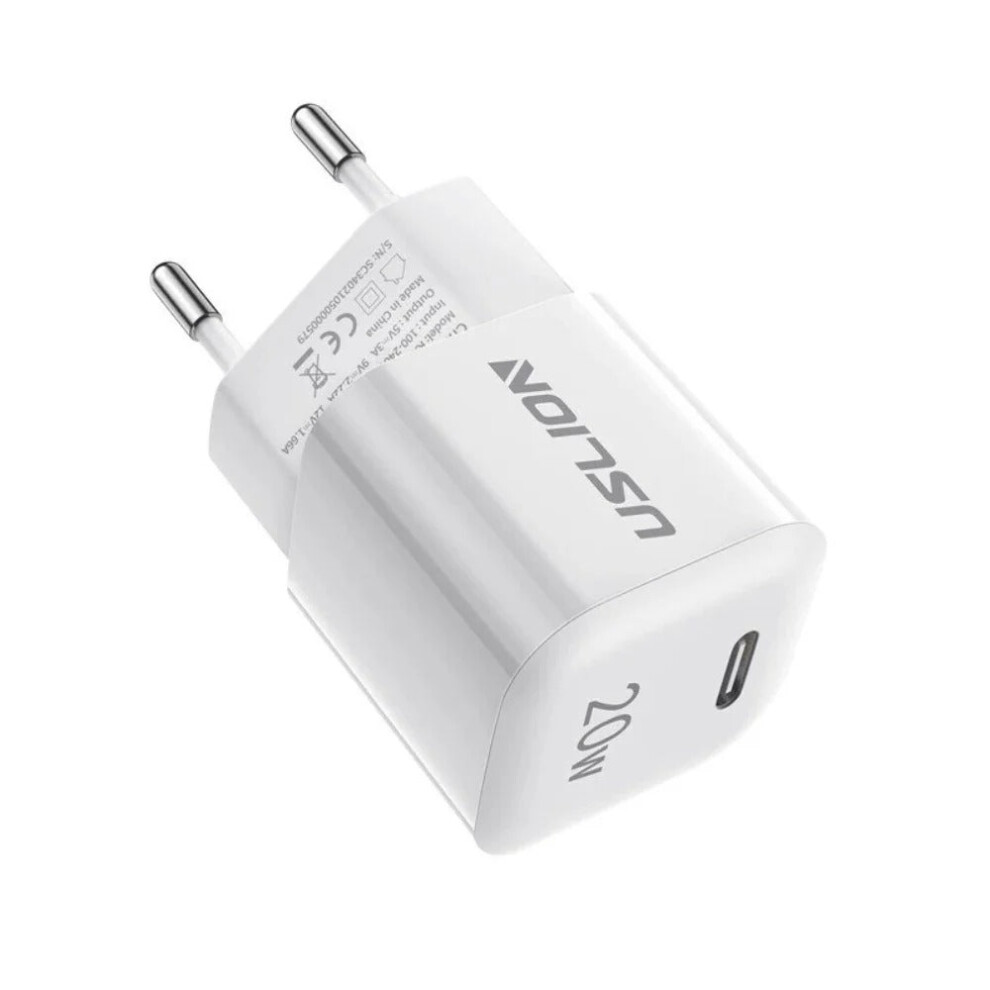 20W EU Plug 1-Port USB PD Charger, White, PC Flame Retardant, 5V/3A, 9V/2.22A, 12V/1.66A, Lightweight 43g