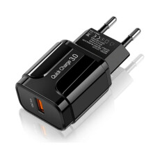 (White, US Plug) 18W USB Charger, 1-Port, EU/US Plug, QC3.0, High Quality, Compact Design, Black/White, 100-240V Input