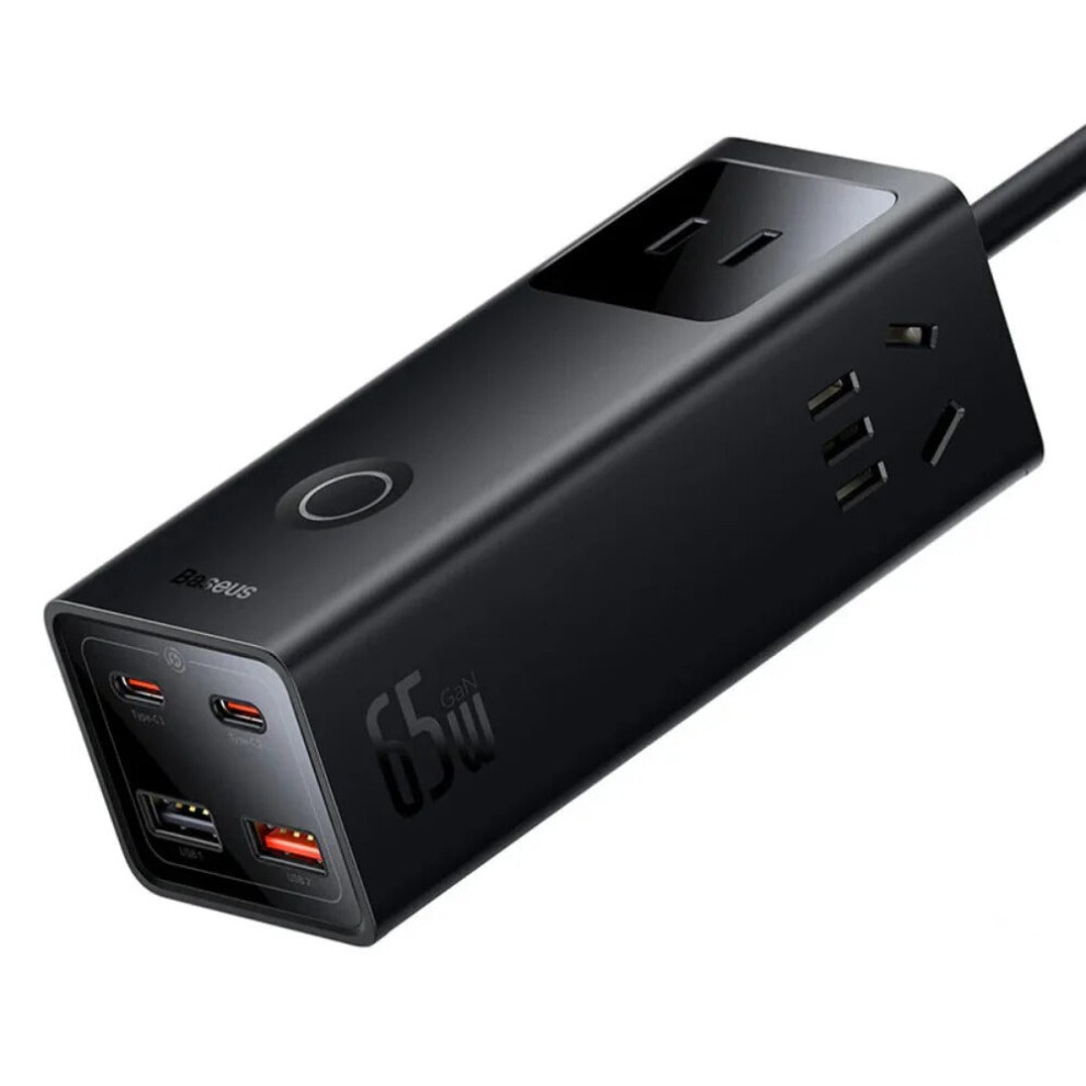 65W 7-Port Desktop Power Strip, Black, 2500W, Type-C & USB Outputs, 1.5m Cord, Compatible with Phones & Tablets