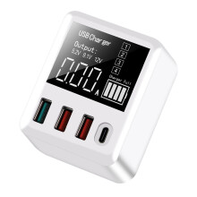 (UK Plug) 40W 4-Port USB PD Charger - White, Fireproof PC+ABS, EU/US/UK Plug, Fast Charging, Compact Design, 180g