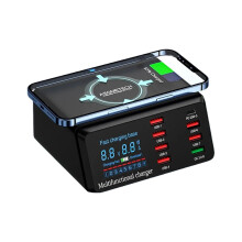 (With 60WPD Cable, UK Plug) Multifunction USB Type C Wireless Charging Station with 8 Ports, Fast 20W PD & 18W QC, Digital Display, Safe & Portable