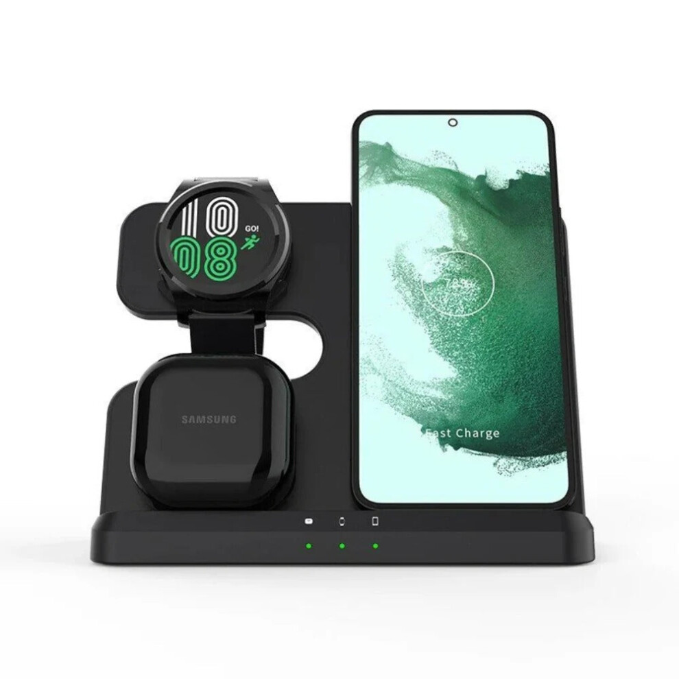 (Black) Q10b Wireless Charger, Fast Charging for Phones, Earphones & Smartwatches, 15W Max, QC3.0/PD, Black, Durable ABS