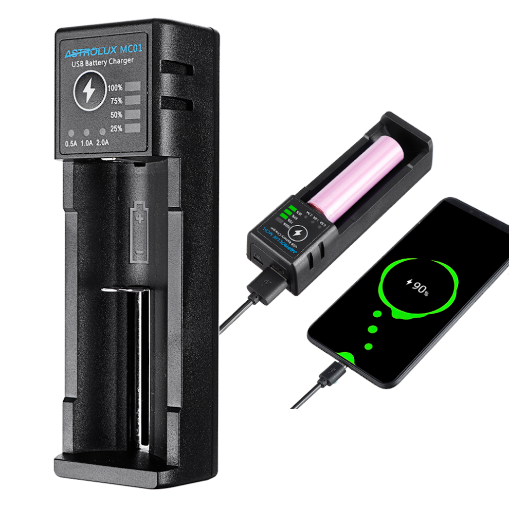 2 in1 USB Charging Mini Battery Charger Portable Mobile Phone Power Bank Current Optional Charger For 18650 21700 26650 14500 Li-ion Battery