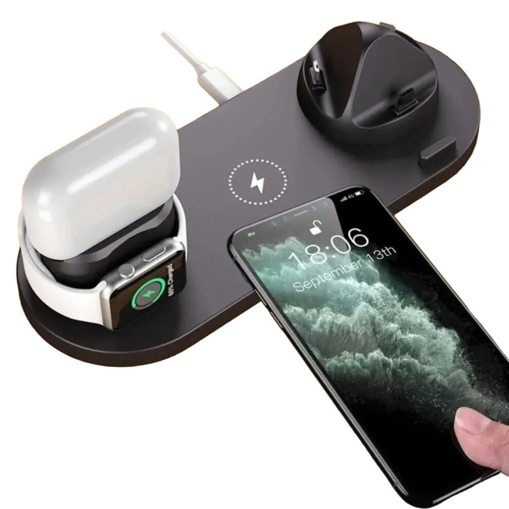 (Black) 7 In 1 Wireless Charger Station, 30W Fast Charging For Iphone, Apple Watch, Airpods, Usb Output, Multi-Device Support Black 1138392771013