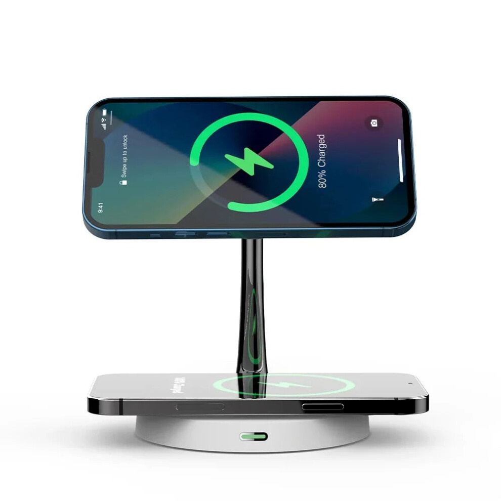 (White, Plus US Plug) 30W Magnetic Wireless Charger with USB Cable for iPhone 12/13/14 Pro Max, AirPods Pro, Apple Watch 8/SE/Ultra