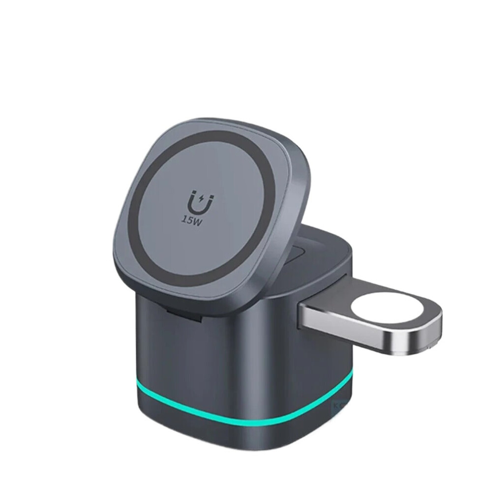 (White, Plug QC3 US) 15W Qi Wireless Fast Charger Dock with USB Cable for iPhone 12/13/14 ProMax, Metal Stand, 5-6mm Distance