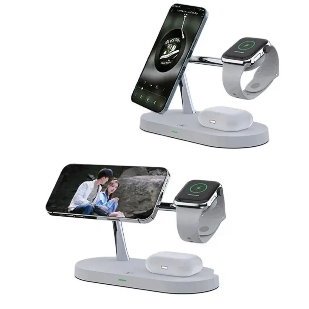 (White, Without Watch Charger) 30W Magnetic Wireless Charger with USB Cable & LED Light for iPhone 15/14/13/12, Apple Watch, AirPods Pro