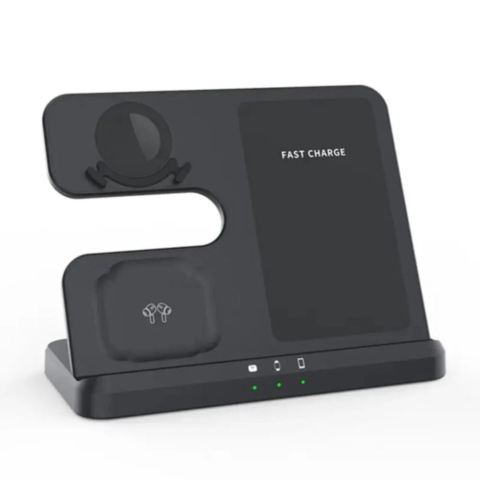 (Black) 3-in-1 Fast Wireless Charger for Samsung Devices - 15W with USB-C, Charging Indicator, Holder, Compatible with Galaxy Watch & Buds