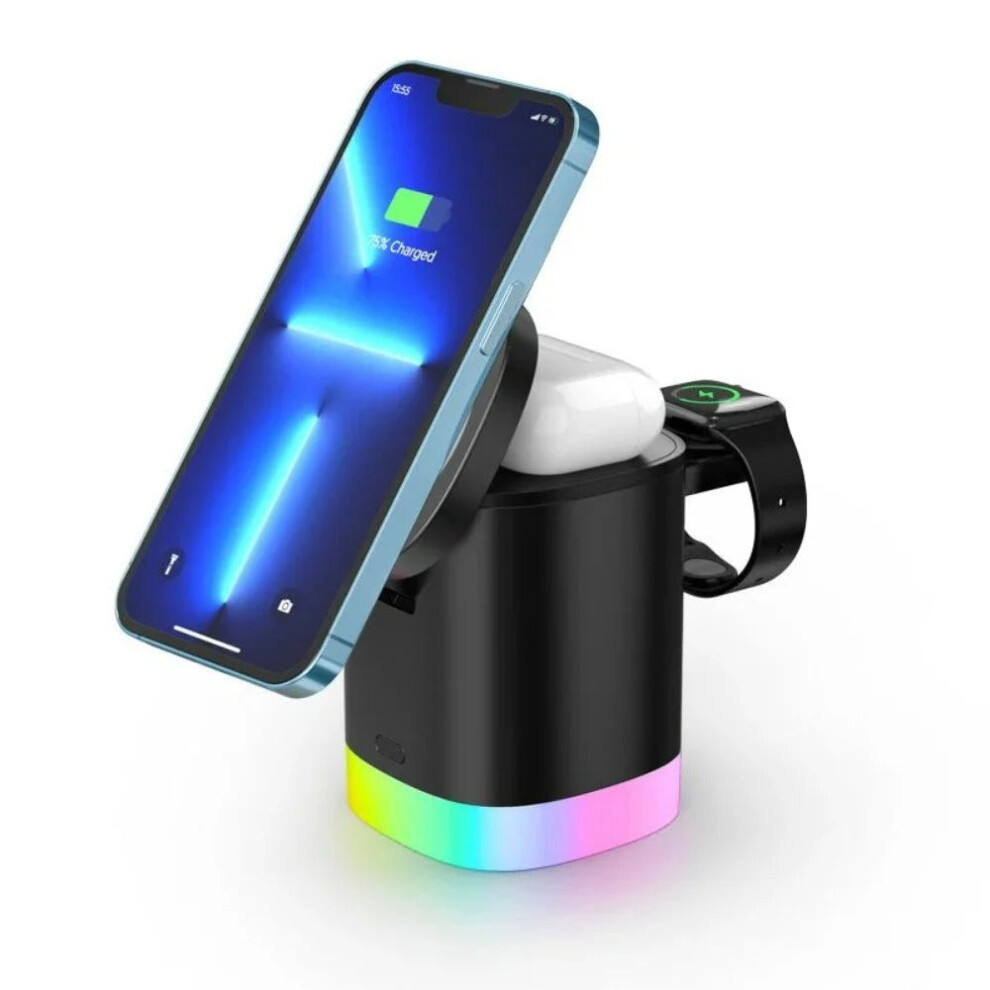 (White) T15 Wireless Charger for Apple Devices - Fast 15W Charging, Compatible with iPhone 12/13/14, Apple Watch & Earbuds