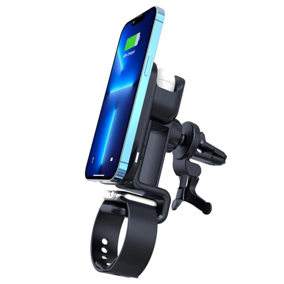 Wireless Charger Bracket for Car Air Outlet, Fast Charging for iPhone, Airpods, Apple Watch, QC3.0, Type-C, Black