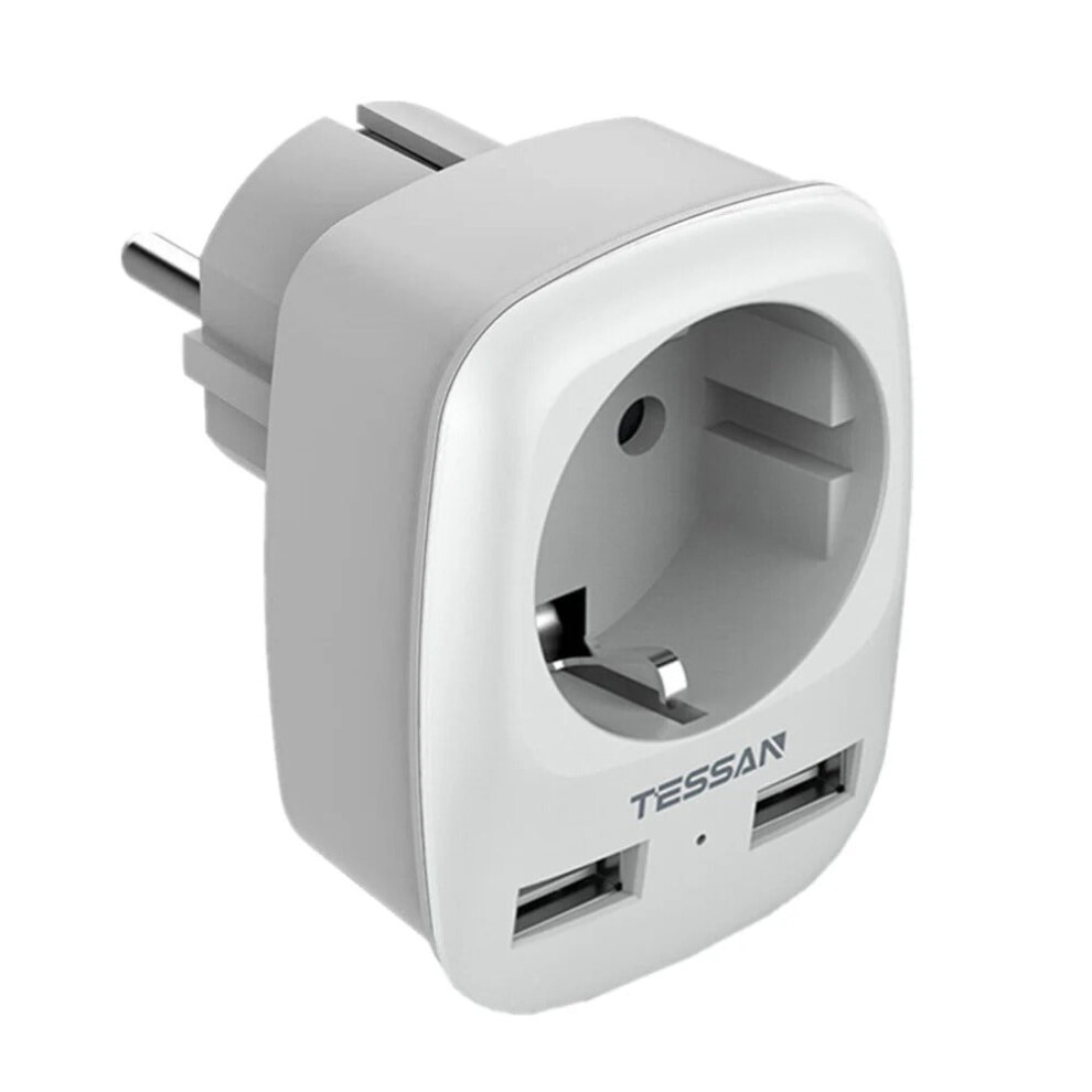 Gray & White 3-in-1 Power Socket with 2 USB Ports, 16A, 4000W, Compact Design for Home & Travel