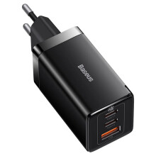 65W EU Plug Charger with 1 USB-A & 2 USB-C Ports, Fast Charging, Compact Design, Compatible with PD3.0 & QC3.0