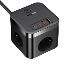 EU Plug Power Strip with 3 AC Outlets, 2 USB-A & 2 USB-C Ports, 4000W Max, Compact Design, Safe Charging