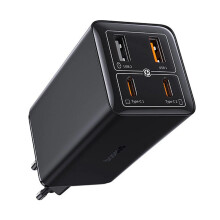 (Black) 100W 4-Port EU Charger, Compact Design, 2 USB-C & 2 USB-A Ports, Fast Charging, Compatible with PD3.0, QC3.0, TPE Material