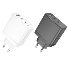 (White, With Cable) 65W Fast Charger with Dual USB-C & USB-A Ports, EU Plug, PPS Technology, Compact & Safe for Travel