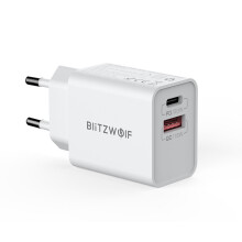 White Dual USB Wall Charger EU/AU Plug, AC100-240V, 3A USB-A & 2.22A USB-C Fast Charging, QC3.0 & PD3.0 Compatible