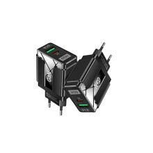 (White) 65W Dual USB-A PD Charger, EU Plug, Black/White, Fire Retardant, Compact Design, Fast Charging, 2 Ports