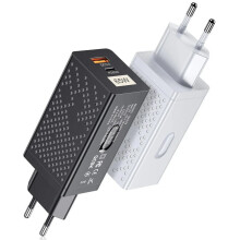 (Black) 65W GaN Dual Port Charger, Black/White, Type-C & USB-A, EU Plug, Compact & Lightweight, Fast Charging, 65W Max