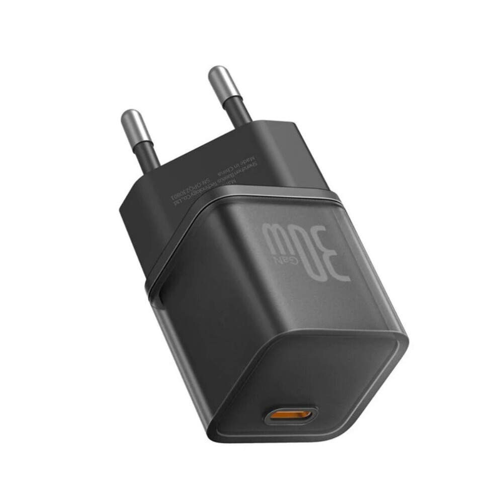 30W USB-C Charger EU Plug, Fast Charging, Compact Design, Multiple Output Options, PD Protocols, Black, 51.5x30.2mm