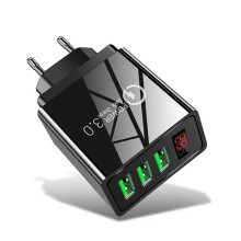 (White) 3.1A 3-Port USB-A Charger, EU Plug, Black/White, Fire Retardant Material, Compact Design, 100-240V Input