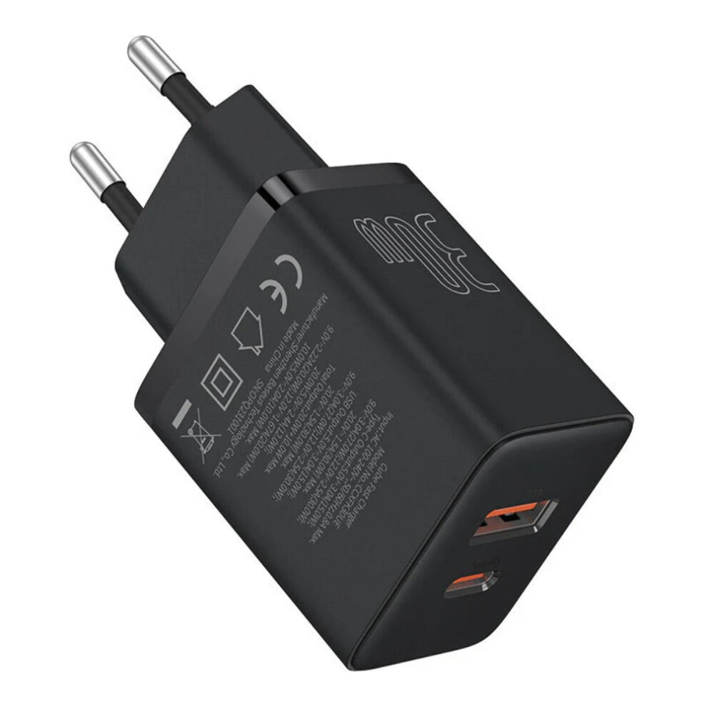 30W Dual-Port EU Plug Charger, USB-A & Type-C, Fast Charging, Compact Design, Safe & Reliable for All Devices