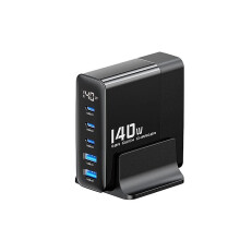(US Plug) 140W 5-Port Desktop Charging Station, Black, Fast Charging, PD3.1 & QC4.0, Compact Size 85x79x60mm