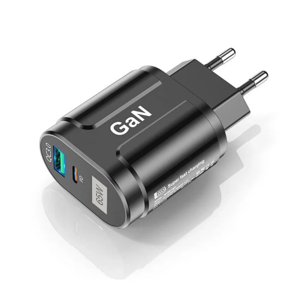 65W Dual Port Usb Pd Charger - Fast Charging, Fireproof Material, Eu Plug, Compatible With Qc3.0, Fcp, Afc, Black/White 1138392768648