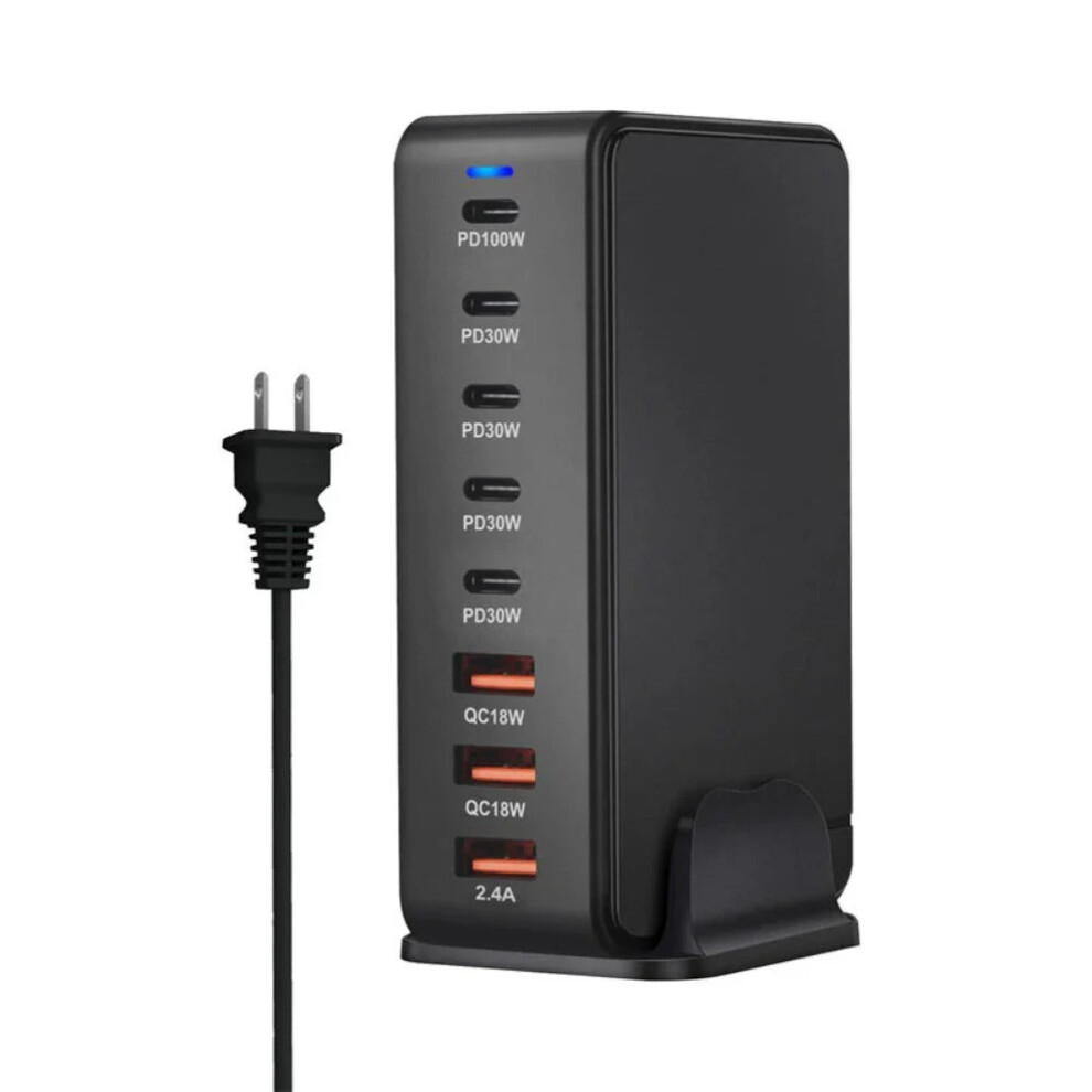 (Black, EU Plug) 268W Desktop Charger Station with 3 USB-A & 5 USB-C Ports, Fast Charging for Mobile Phones, Compact & Durable Design