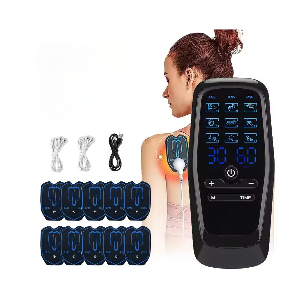 Greenzech Tens Ems Massage Device With 9 Modes, Dual Output, 30 Intensity Levels, Rechargeable, For Pain Relief & Muscle Recovery