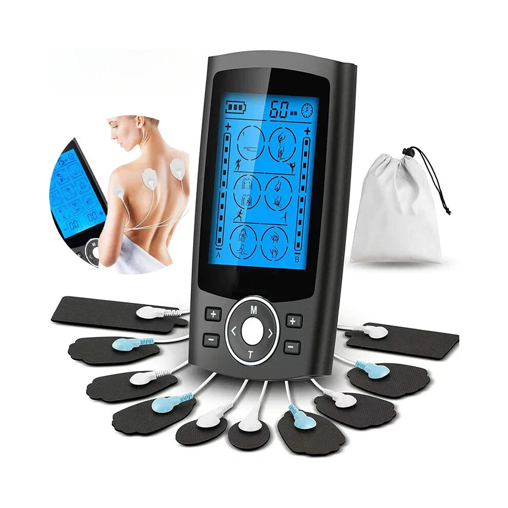 Greenzech (Tens Ems Massage) Dual Channel Tens Ems Unit - 36 Modes Muscle Stimulator For Pain Relief, 10 Pads, Portable With Storage Bag