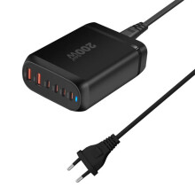 (White, 3A3C Port) 200W GaN PD Desktop Charger with EU Plug, Multi-Port Fast Charging for Multiple Devices, Compact & Lightweight Design
