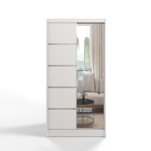 GABA D3 100 cm Sliding Door Wardrobe with Mirror Full White