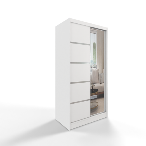 GABA D3 100 cm Sliding Door Wardrobe with Mirror Full White 1