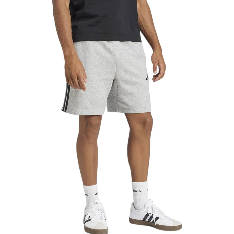 Adidas (Grey, M) Essential 3 Stripes Mens French Terry Shorts