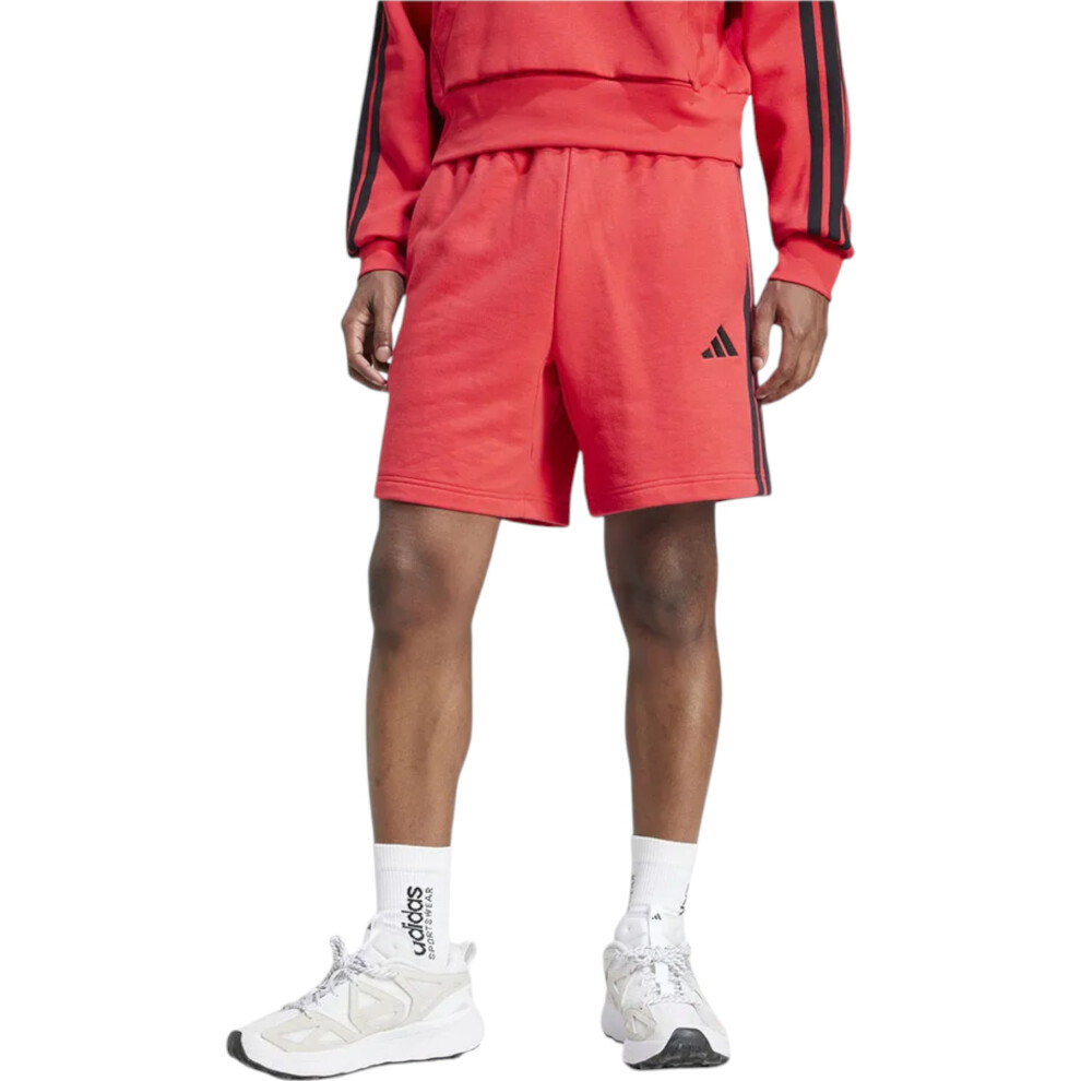 Adidas (Red, M) Essential 3 Stripes Mens French Terry Shorts