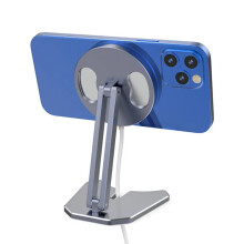 (Grey) Aluminum Magnetic Desk Phone Charger Stand for iPhone 14/13/12 Series - Magsafe Compatible, Anti-Scratch, Stable Design