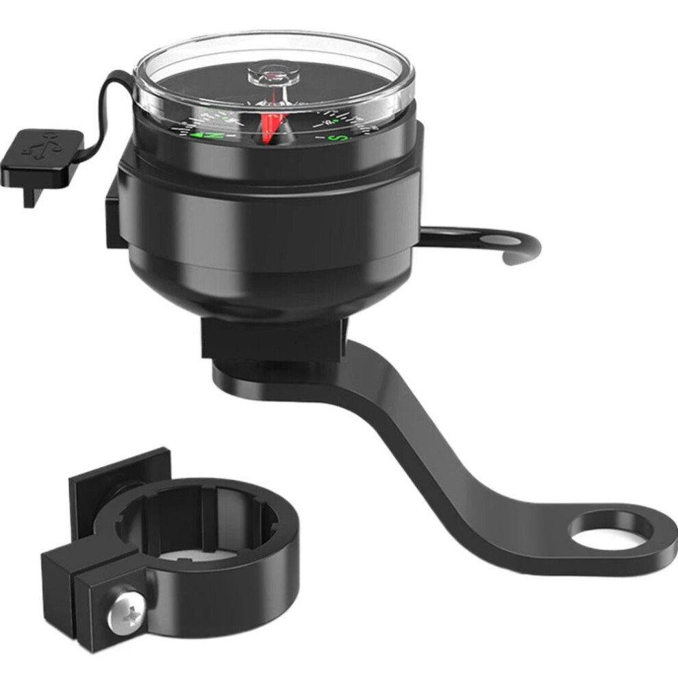 Compass Charger For Motorcycle - Usb Phone Holder, Gps Navigator, And Cell Phone Charger, 5V/2.5A, Black 1138392766798